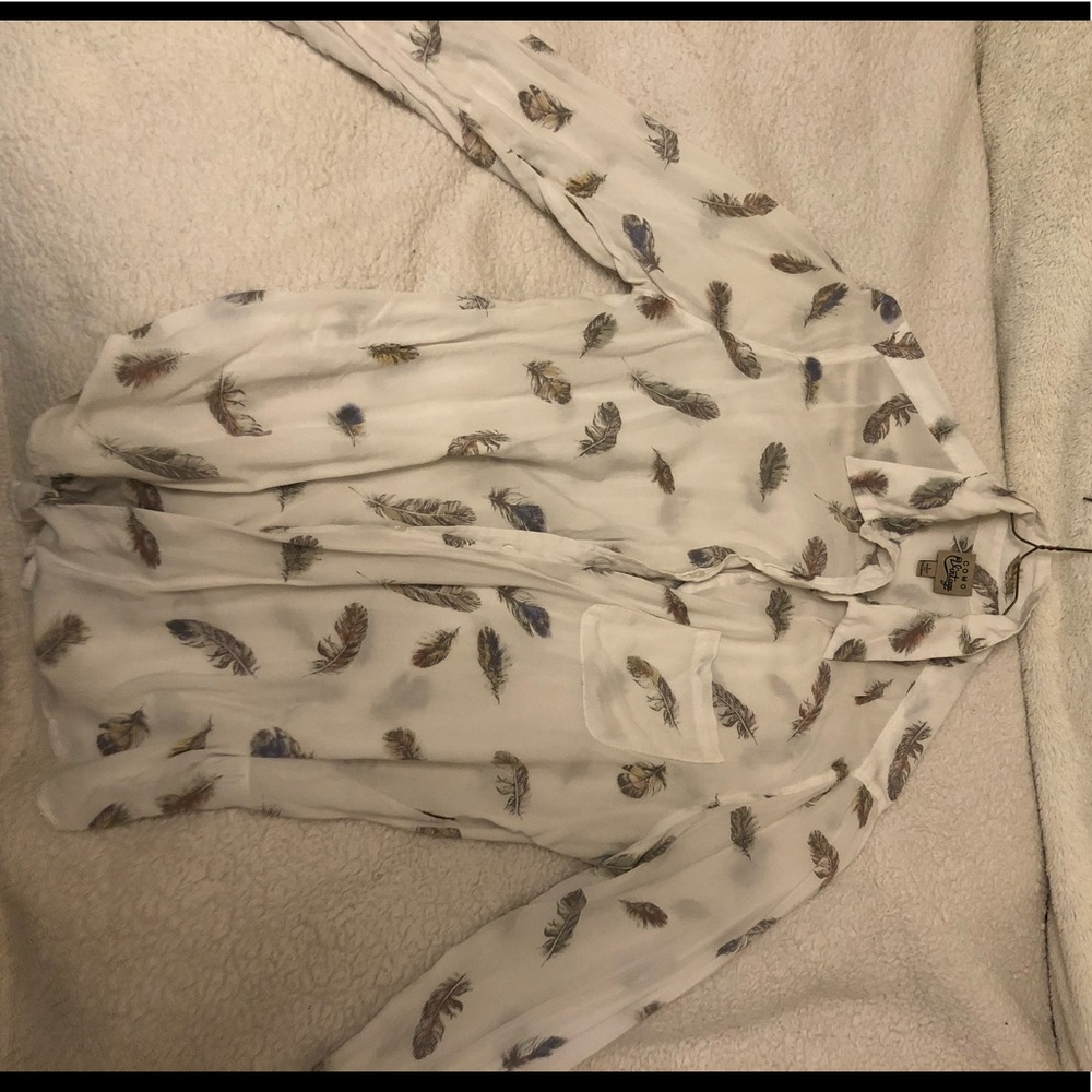 🎊 feather button up shirt